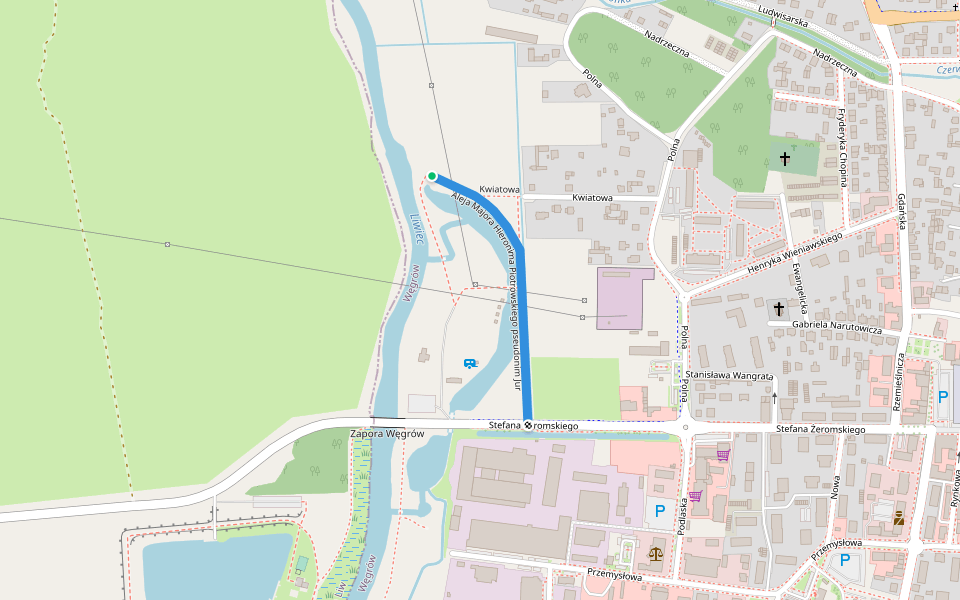 Aleja Majora Hieronima Piotrowskiego pseudonim Jur walking route map in Węgrów