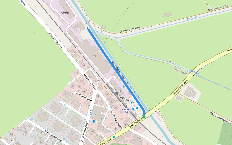 Steinenbachdammweg walking route map in Benken