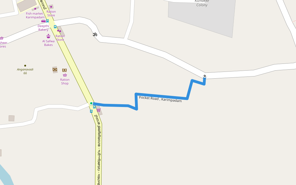 Pocket Road , Karimpadam walking route map in Karimpadam