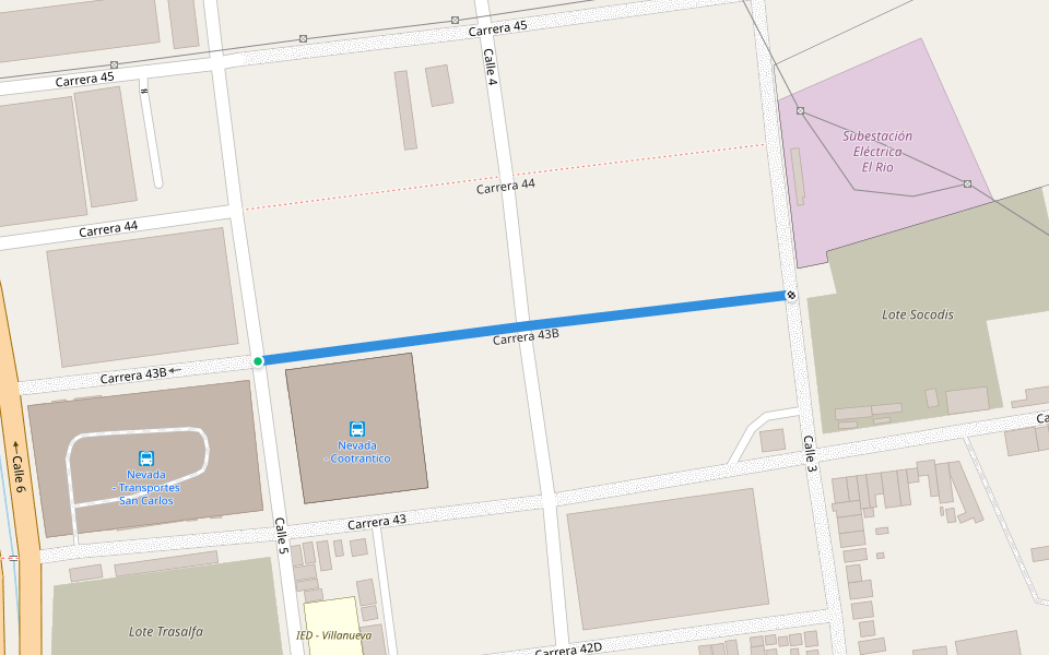 Carrera 43B walking route map in Barranquilla