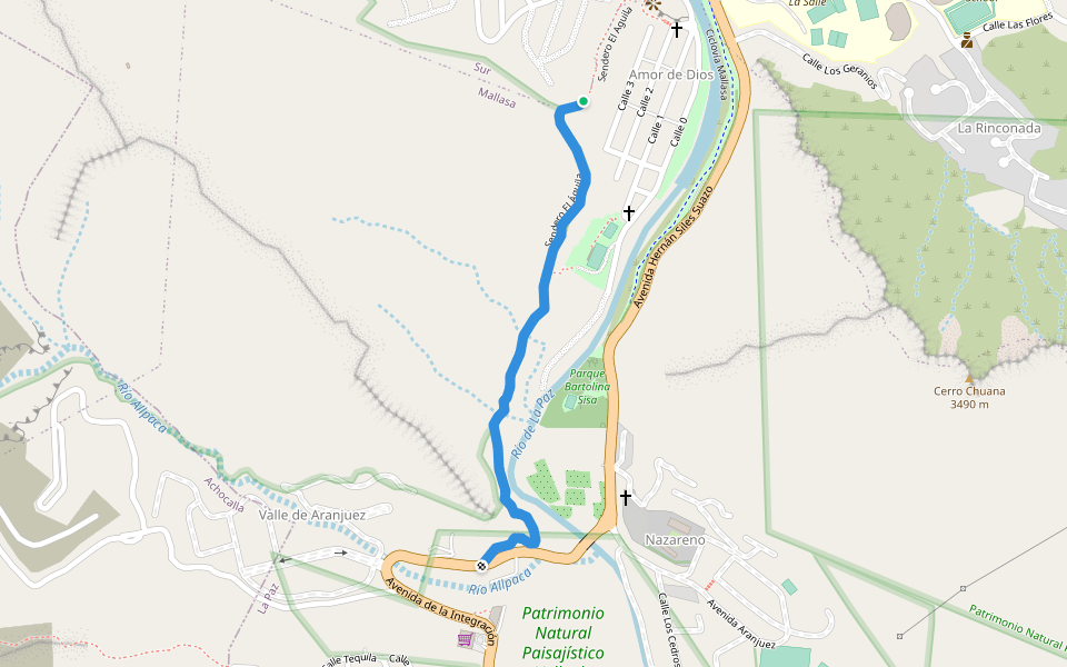 Sendero El Águila walking route map in La Paz