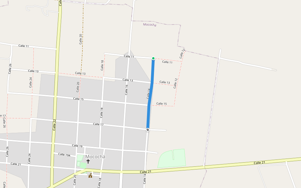 Calle 14 walking route map in Mocochá