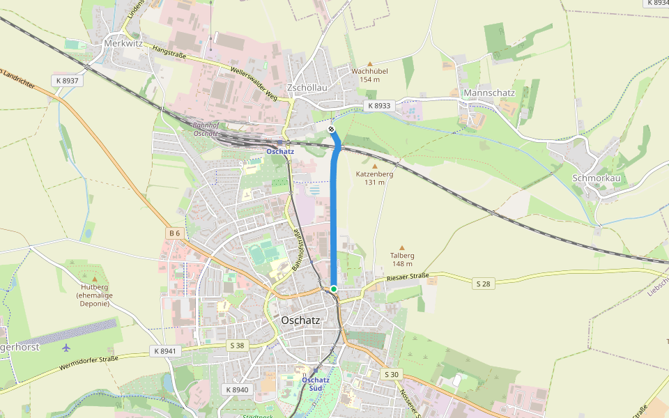 Dreibrückenweg walking route map in Oschatz