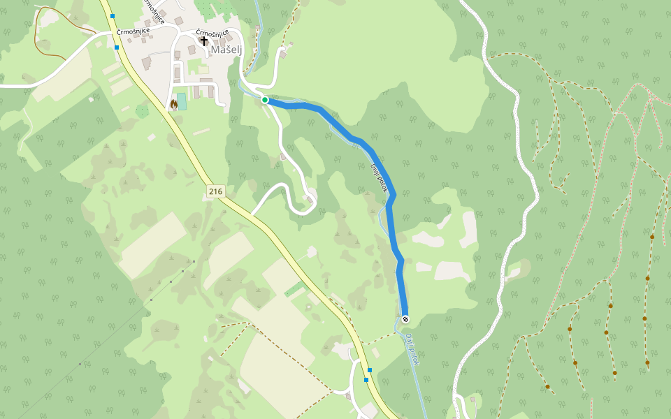 Divji potok walking route map in Grič pri Dobličah