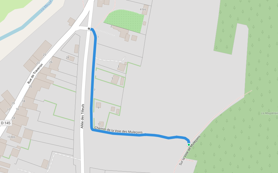 Chemin de la Voie des Muleçons walking route map in Sauvigny