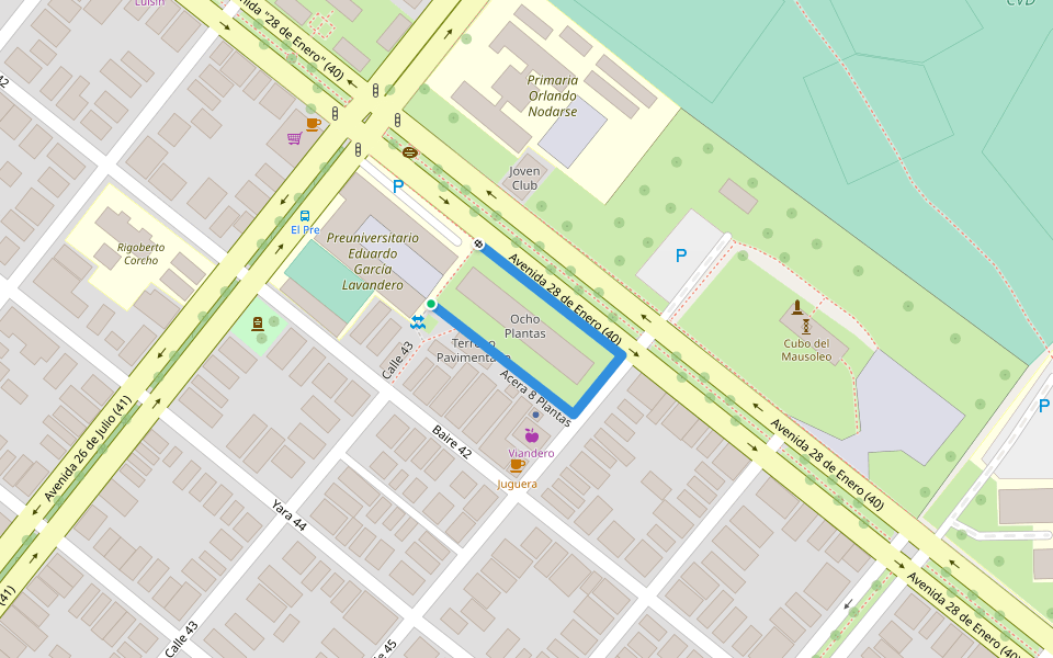 Acera 8 Plantas walking route map in Artemisa