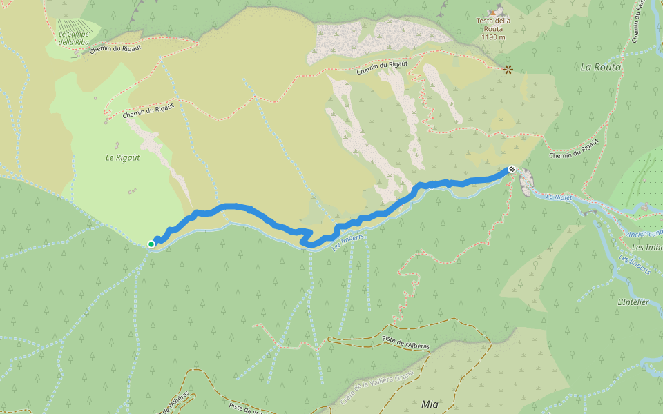 Sentier du Rigaùt inférieur walking route map in Roquebillière