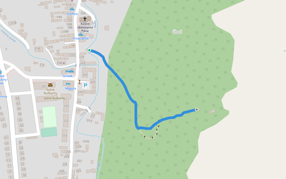 Krížová cesta walking route map in Vyšné Ružbachy