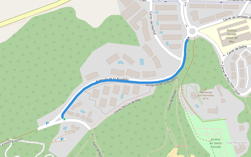 Avinguda de Sa Boadella walking route map in Lloret de Mar