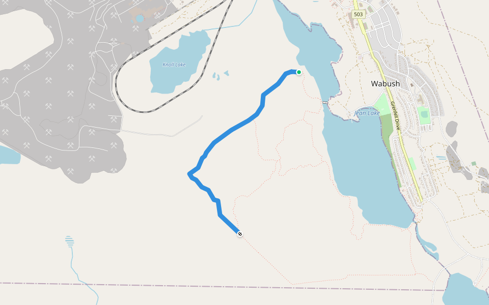 The 10 km or 8 km Snowshoe Trail or Summer hiking Trail walking route map in Wabush