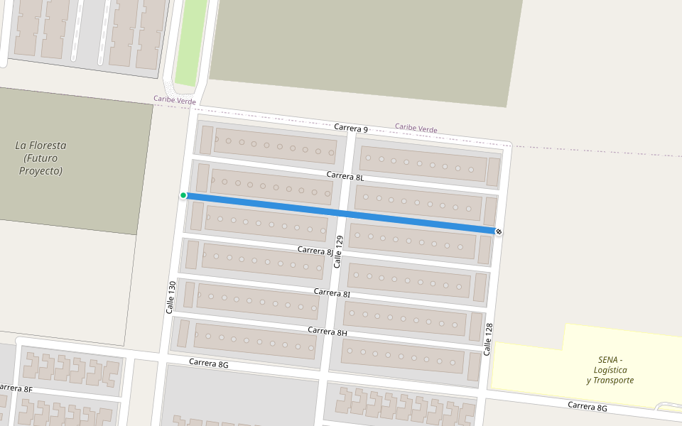 Carrera 8K walking route map in Barranquilla