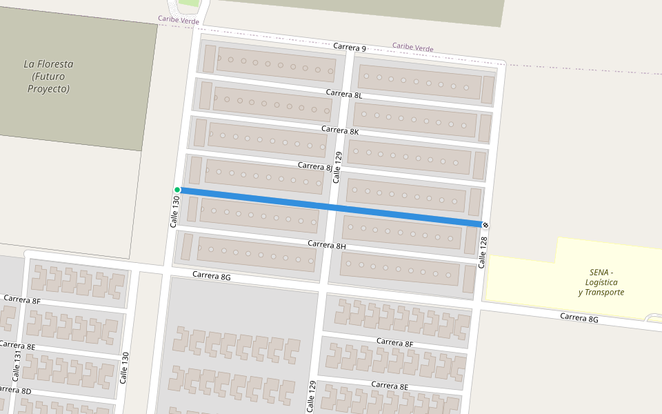 Carrera 8I walking route map in Barranquilla