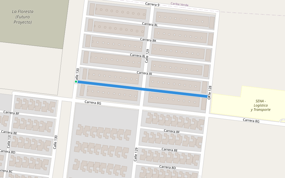 Carrera 8H walking route map in Barranquilla