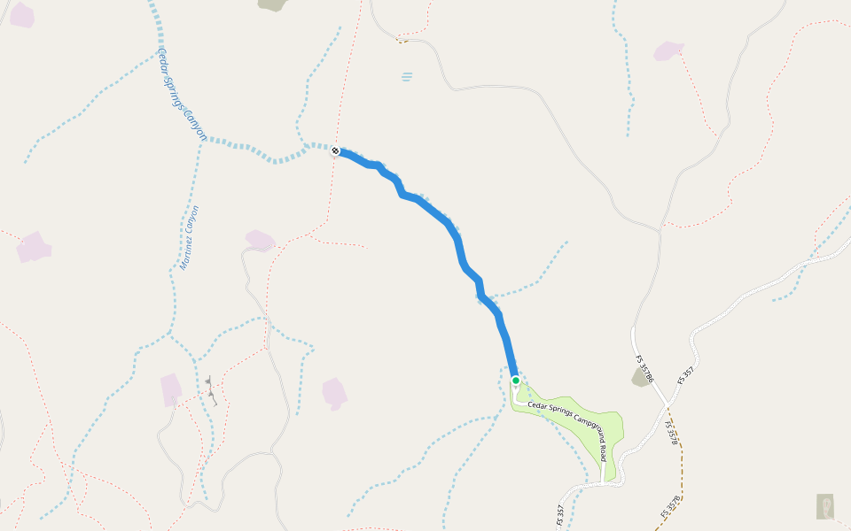 Cedar Springs Canyon Trail walking route map in Blanco