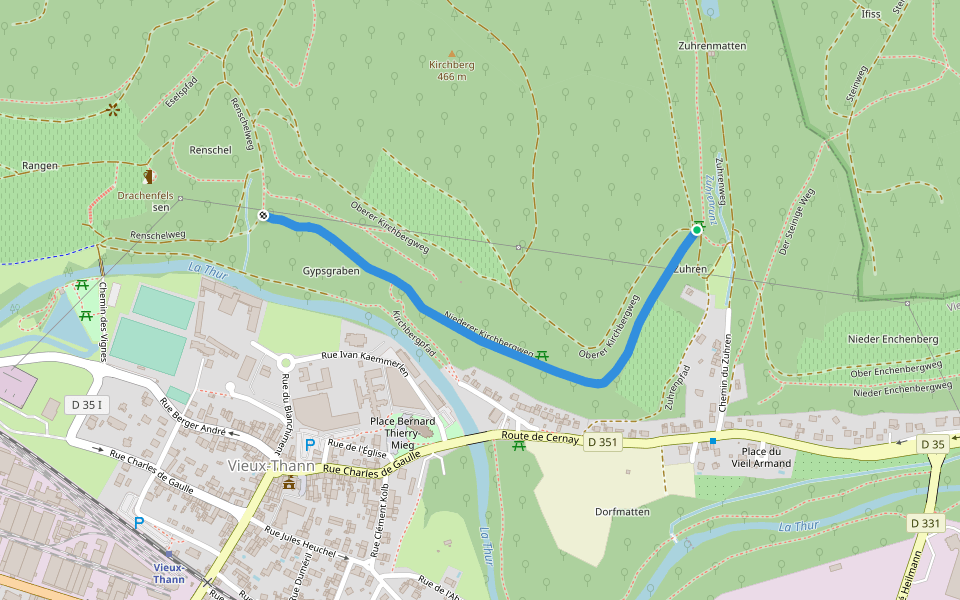 Niederer Kirchbergweg walking route map in Vieux-Thann