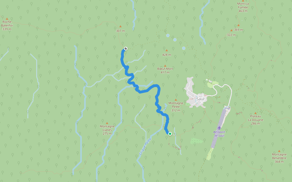 Sentier du Grand Bœuf Mort walking route map in Saul