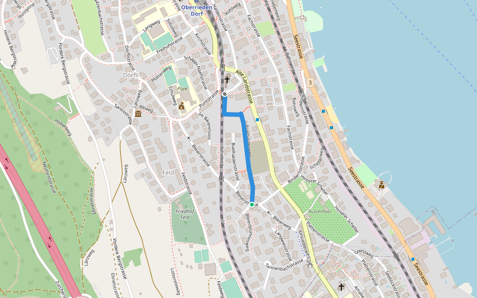 Büelhaldenweg walking route map in Oberrieden