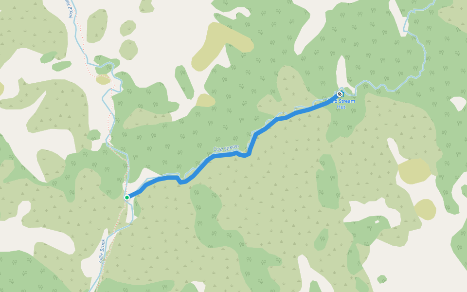 Cold Stream Hut Track walking route map in Island Hills
