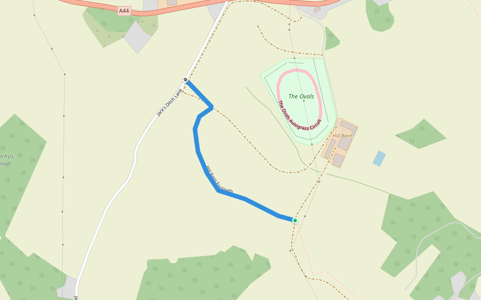 Hill Barn Footpath walking route map in Lyonshall