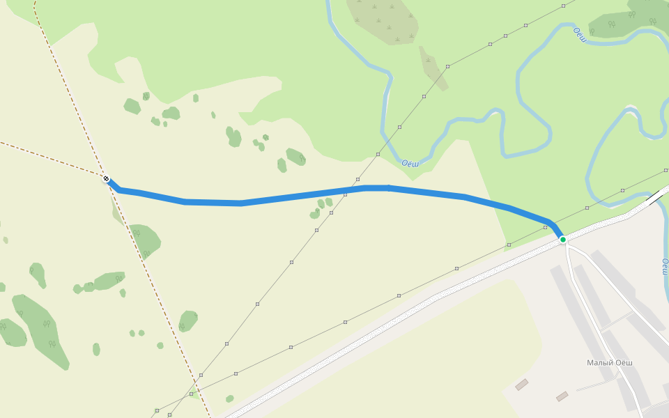 Участок Сибирского тракта западней Малого Ояша walking route map in Malyi Oesh