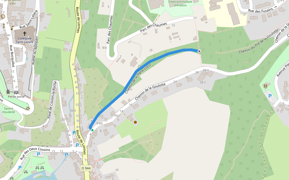 Chemin de la Vigne Lotin walking route map in Avallon