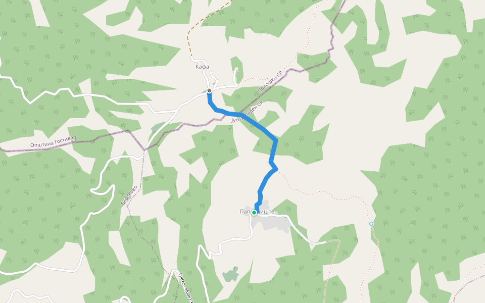 Papradishte - Kjafa walking route map in Papradishte