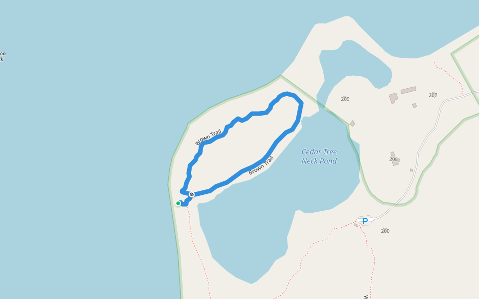 Brown Trail walking route map in West Tisbury
