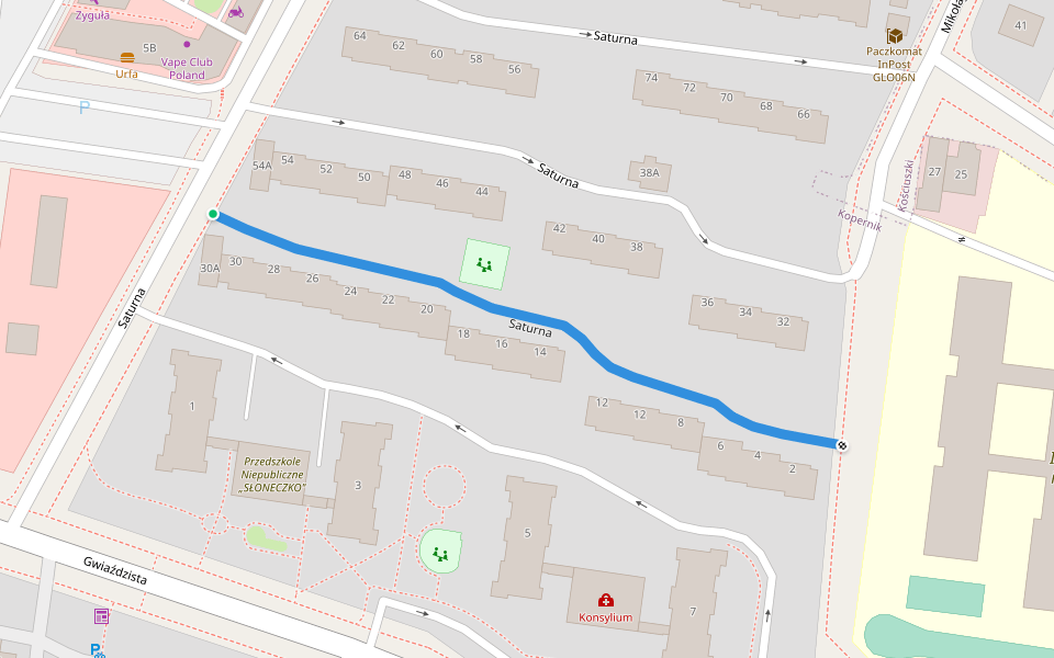 Saturna walking route map in Głogów