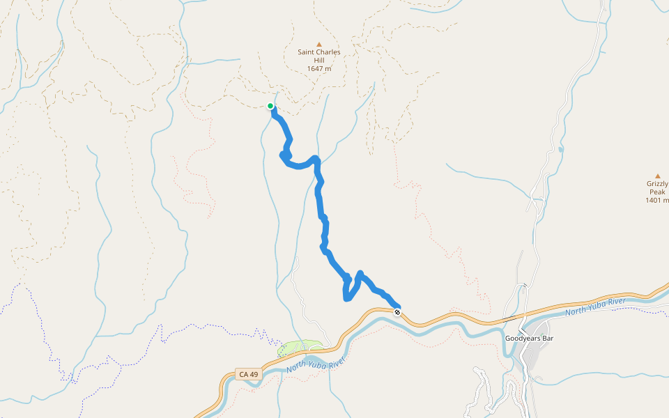 Saint Charles Hill Trail walking route map in Camptonville
