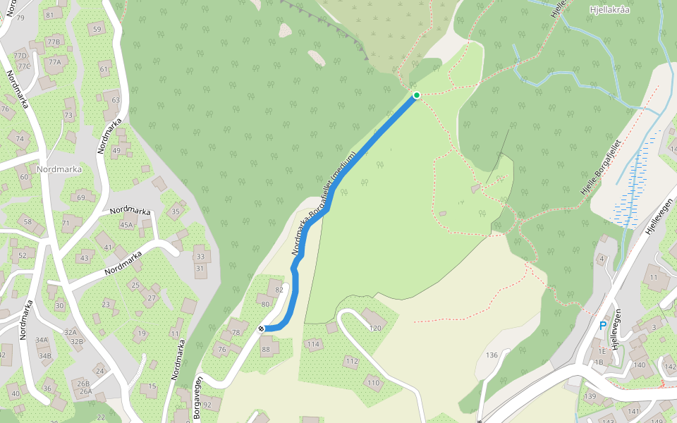 Nordmarka-Borgafjellet (medium) walking route map in Osøyro