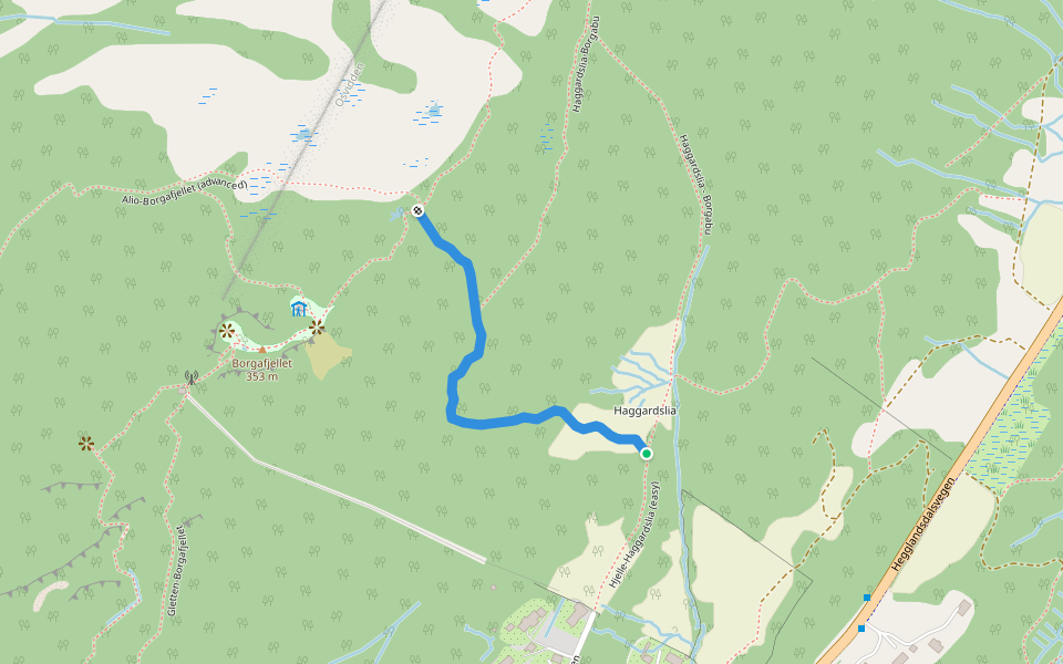 Haggardslia-Borgafjelle (hard) walking route map in Osøyro