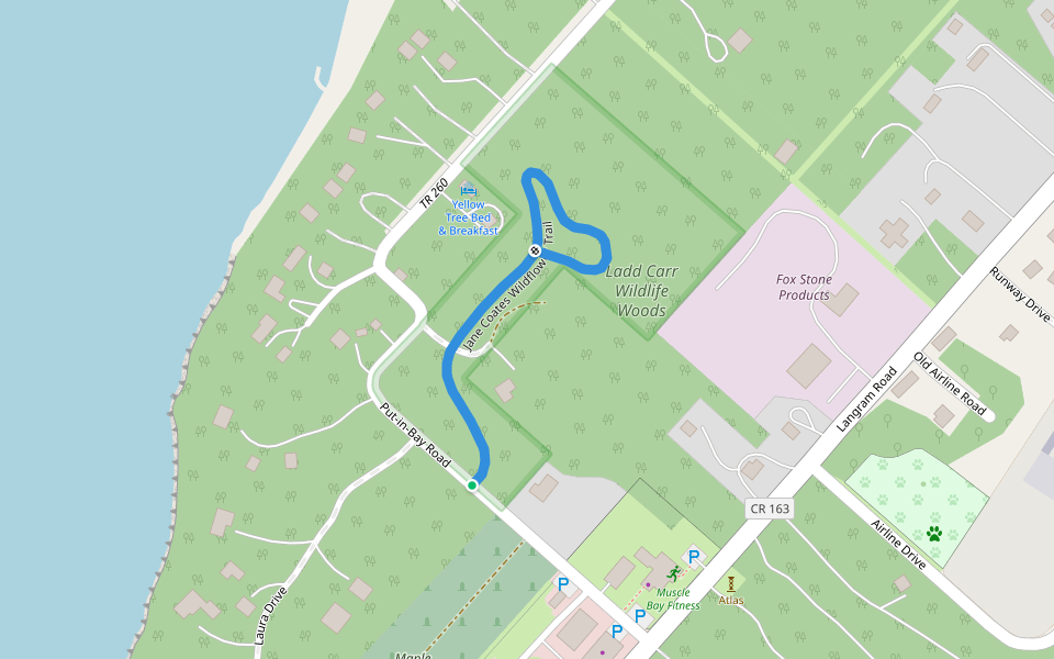 Jane Coates Wildflower Trail walking route map in Put-in-Bay