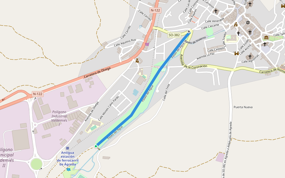 Paseo del Agua walking route map in Ágreda