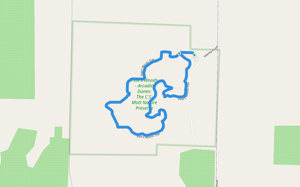 Pete's Woods Trail walking route map in Arcadia