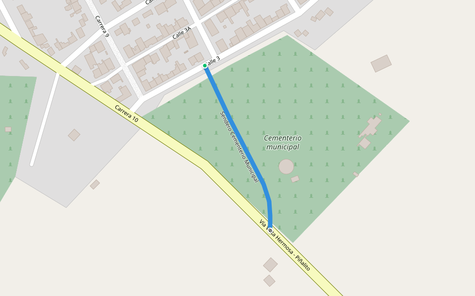 Sendero Cementerio Municipal walking route map in Vistahermosa