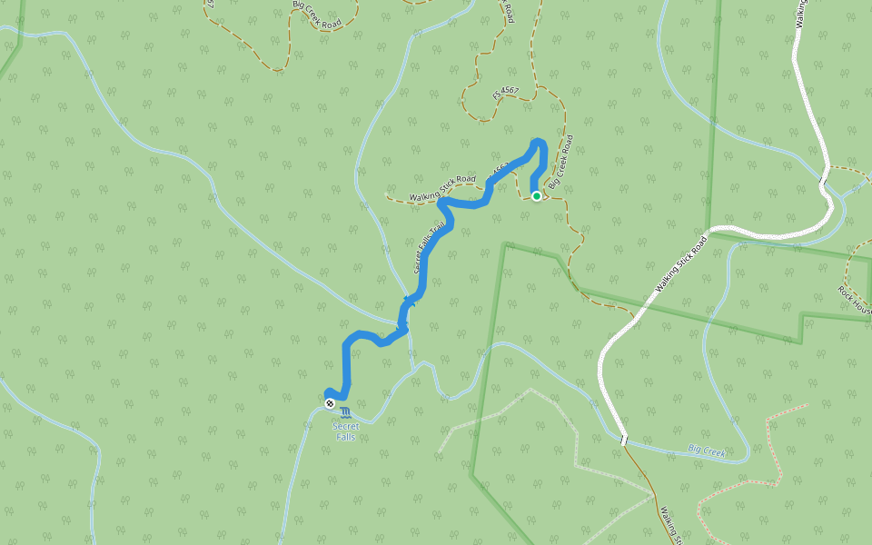 Secret Falls Trail walking route map in Highlands