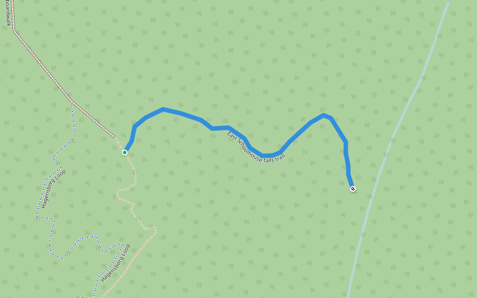 East Schoolhouse falls trail walking route map in Hagensborg