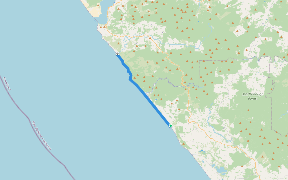 Waipoua Coastal Track walking route map in Kohukohu