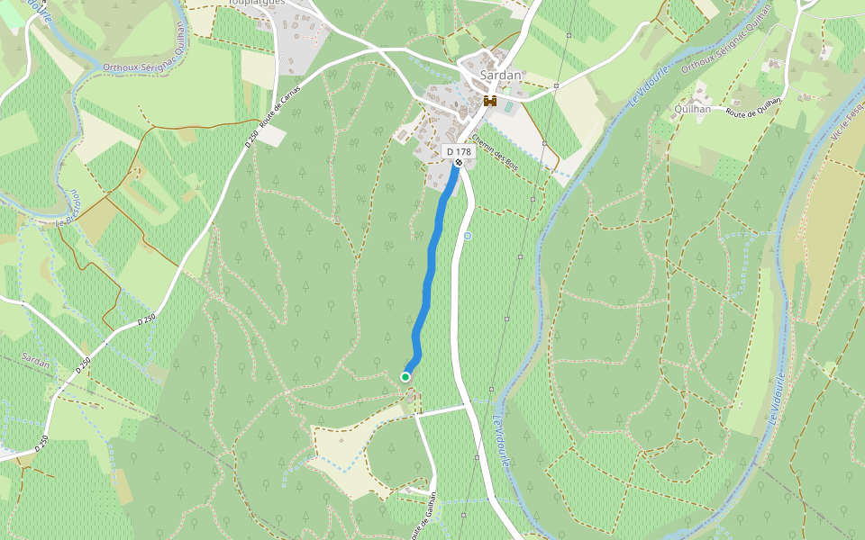 Ancien Chemin de Baumel walking route map in Sardan