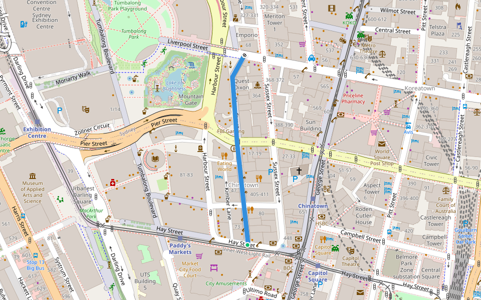Dixon Street walking route map in Haymarket