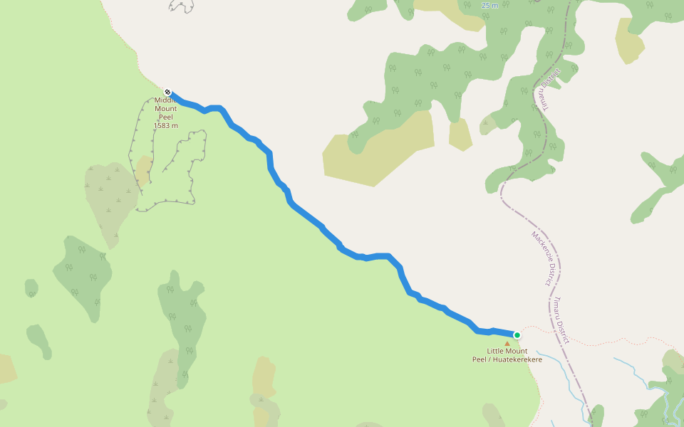 Little Mt Peel to Middle Mt Peel route walking route map in Fairlie