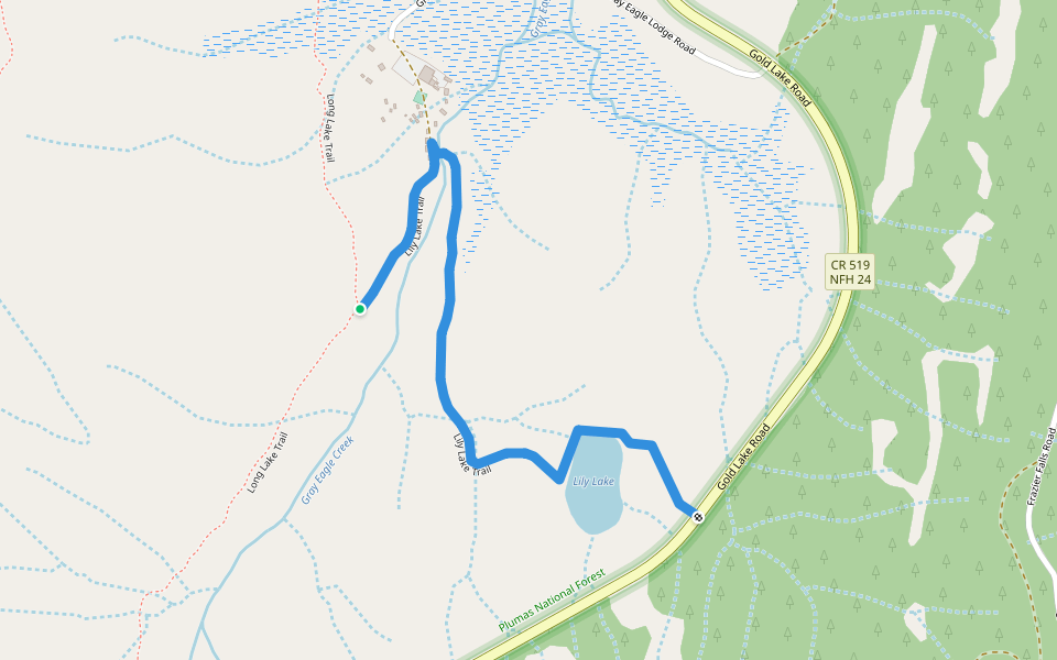 Lily Lake Trail walking route map in Graeagle
