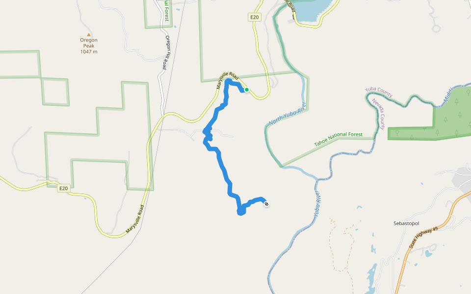 Yuba Rim Trail walking route map in Dobbins