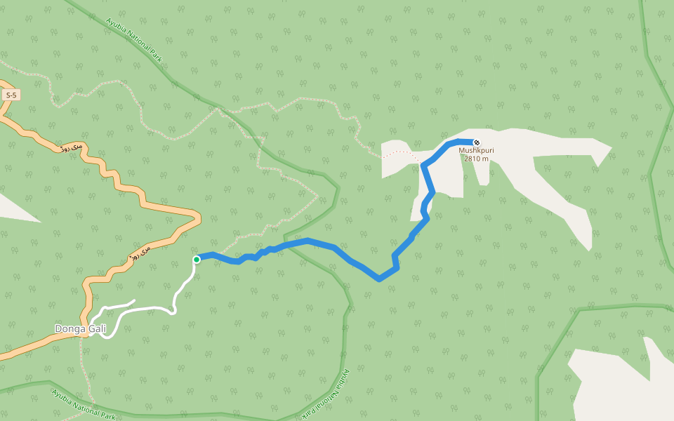 Donga Gali to Mukshpuri trail walking route map in Dunga Gali