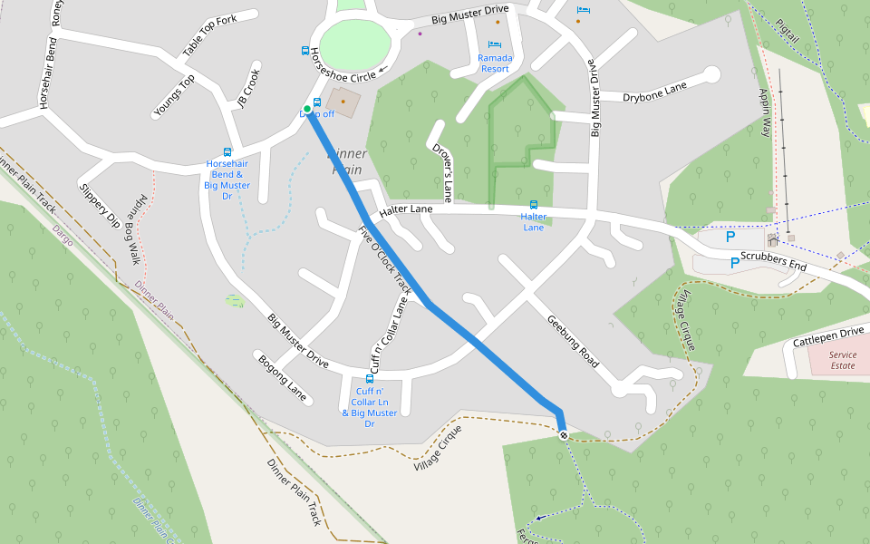 Five O'Clock Track walking route map in Dinner Plain
