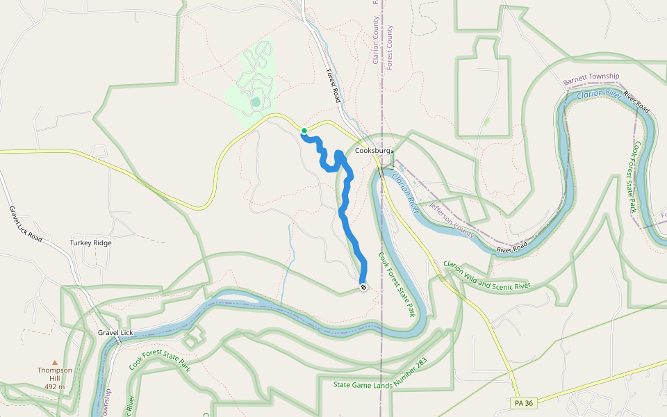 Baker Trail / North Country Trail / Deer Park Trail walking route map in Leeper