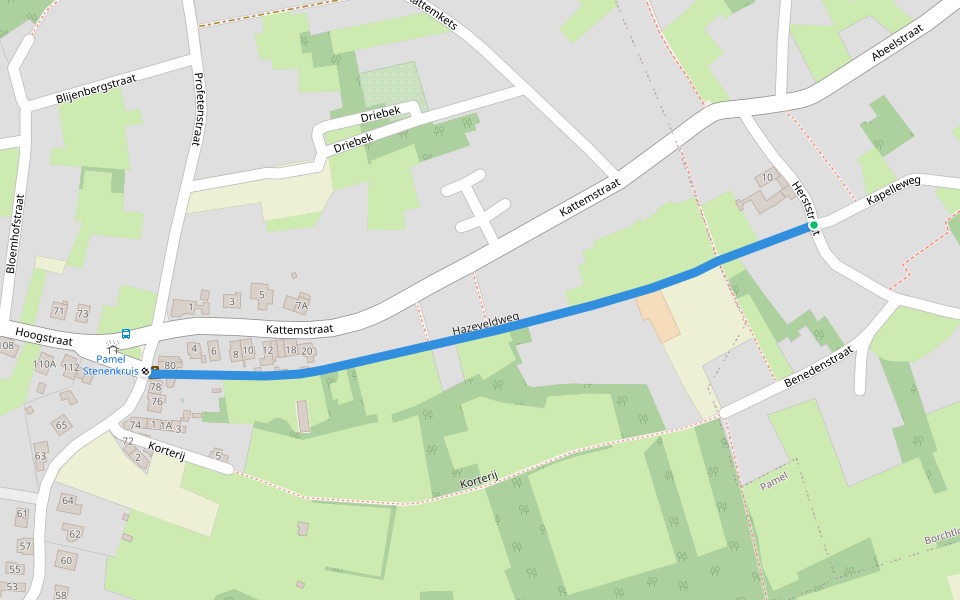 Hazeveldweg walking route map in Roosdaal