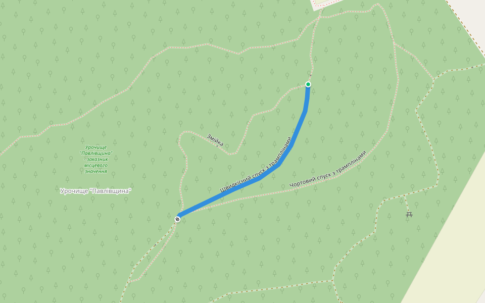 Швидкісний спуск з трамплінами walking route map in Shpaniv