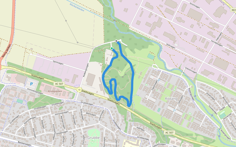 Rödberget elljusspår walking route map in Umeå