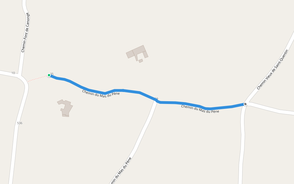 Chemin du Mas du Pène walking route map in Uzès